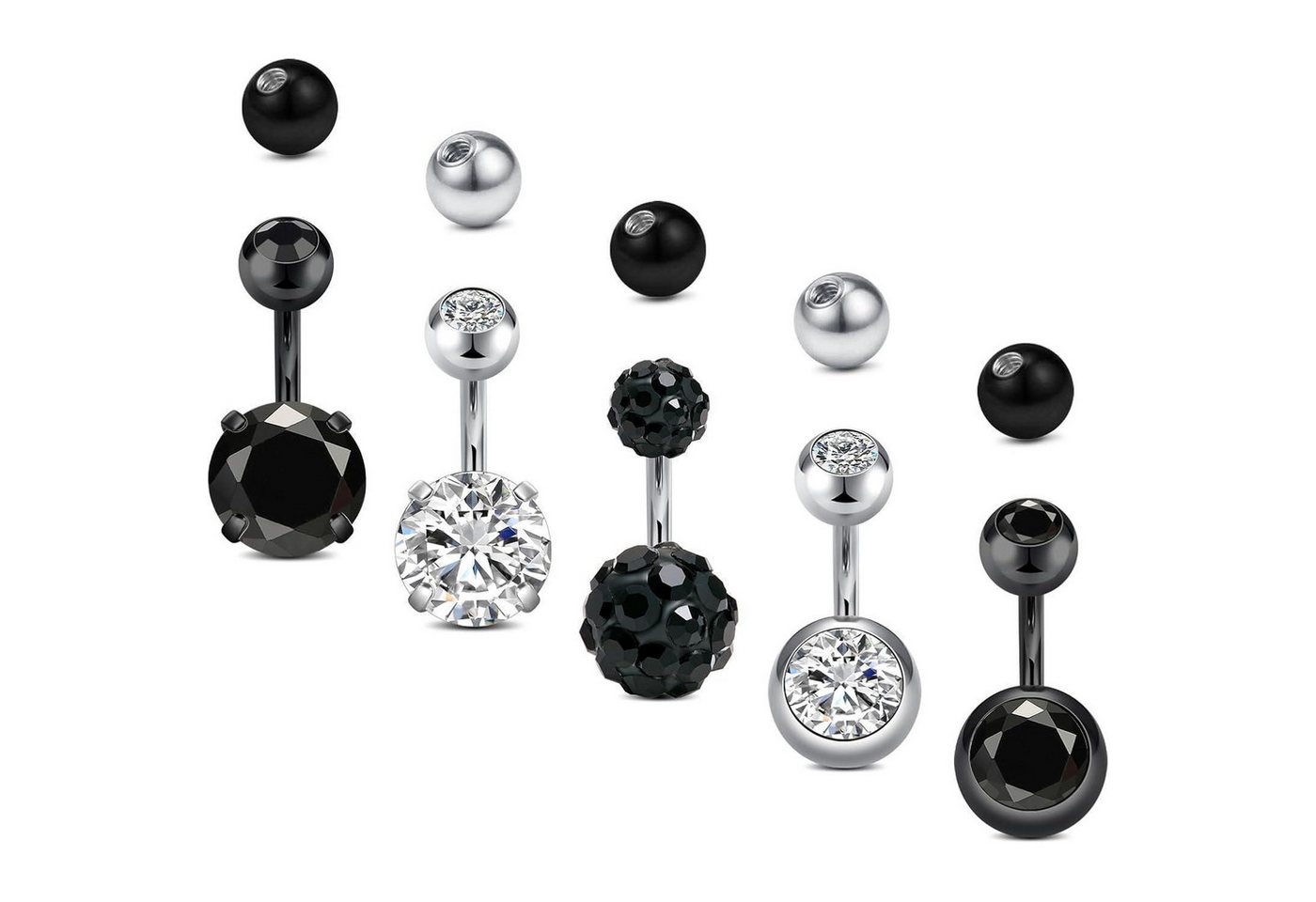 LuxusKollektion Bauchnabelpiercing-Set Bauchnabelpiercing 14G Chirurgenstahl Bananabell 5stk Silber+schwarz von LuxusKollektion