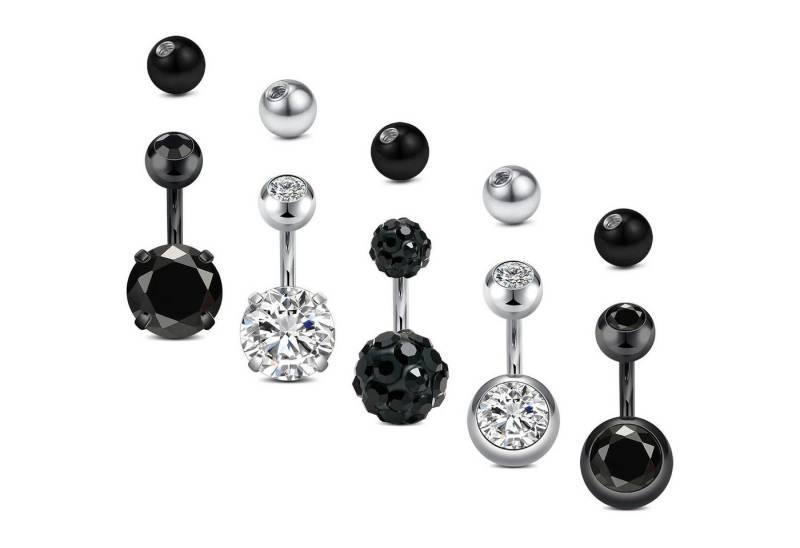 LuxusKollektion Bauchnabelpiercing-Set Bauchnabelpiercing 14G Chirurgenstahl Bananabell 5stk Silber+schwarz von LuxusKollektion