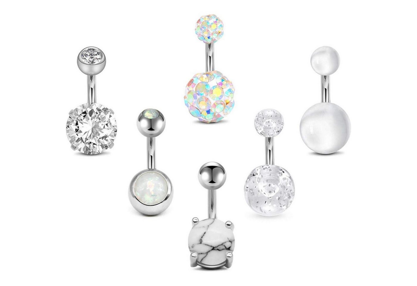 LuxusKollektion Bauchnabelpiercing-Set Bauchnabelpiercing 14G Chirurgenstahl Bananabell 6mm 6stk Silber von LuxusKollektion