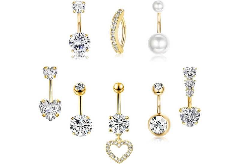LuxusKollektion Bauchnabelpiercing-Set Bauchnabelpiercing 14G Chirurgenstahl Clicker CZ Herz Gold 8Stück Gold von LuxusKollektion