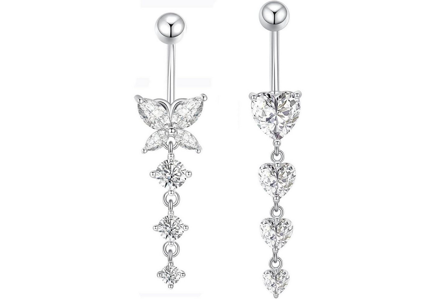 LuxusKollektion Bauchnabelpiercing-Set Bauchnabelpiercing 14G Chirurgenstahl Herz 10mm Silber 2 Stück-D von LuxusKollektion