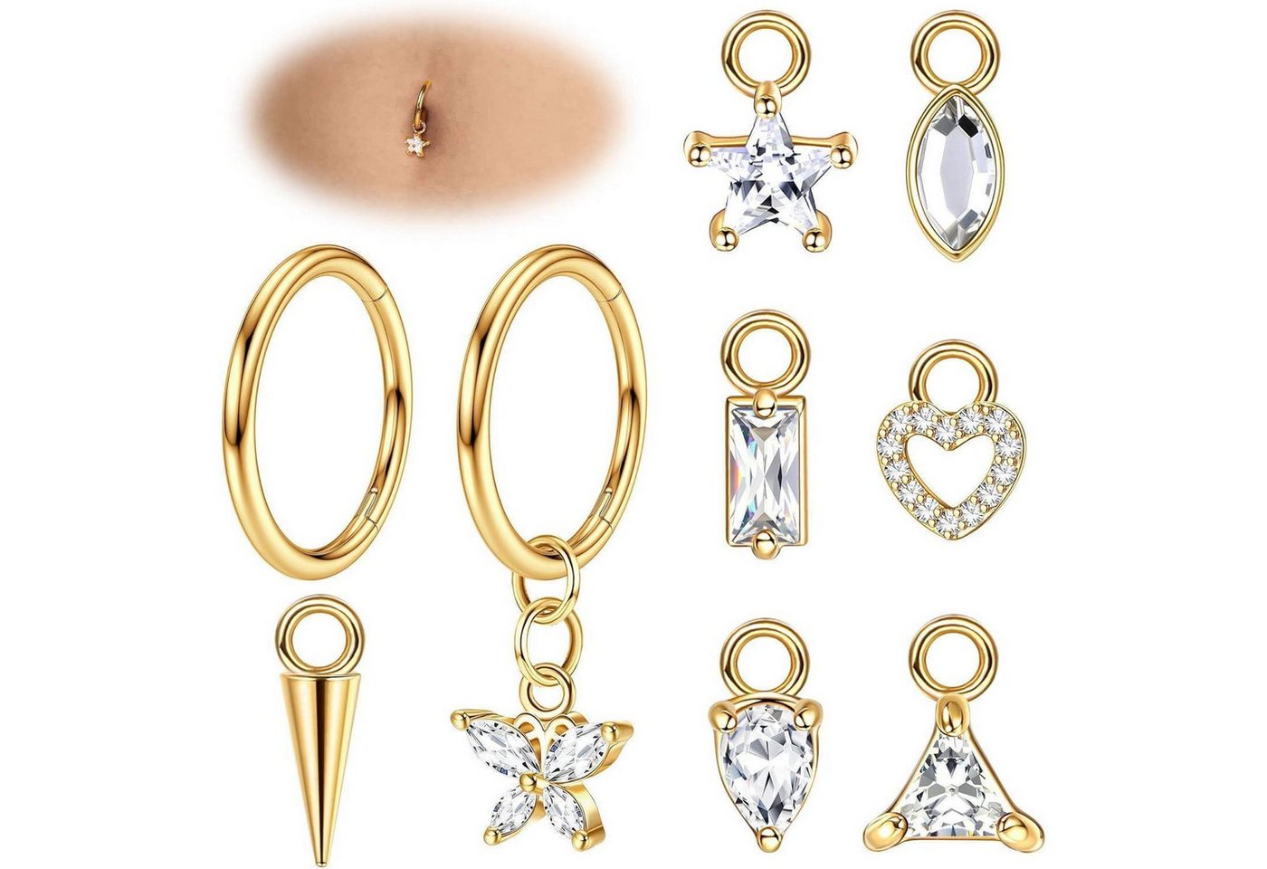 LuxusKollektion Bauchnabelpiercing-Set Bauchnabelpiercing 14G Chirurgenstahl Set Herz Schmetterling Gold 10MM von LuxusKollektion