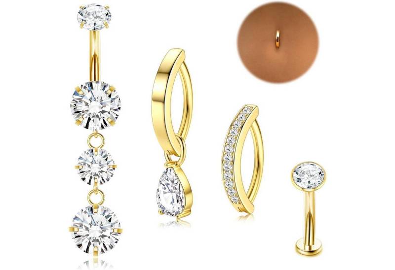 LuxusKollektion Bauchnabelpiercing-Set Bauchnabelpiercing 14G Chirurgenstahl Silber Gold 10.0 Millimeter von LuxusKollektion