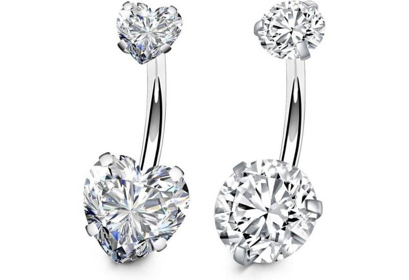 LuxusKollektion Bauchnabelpiercing-Set Bauchnabelpiercing 14G Chirurgenstahl Silber Stein Damen 2er Silber LuxusKollektion Bauchnabelpiercing-Set Bauchnabelpiercing 14G Chirurgenstahl Silber Stein Damen 2er Silber von LuxusKollektion