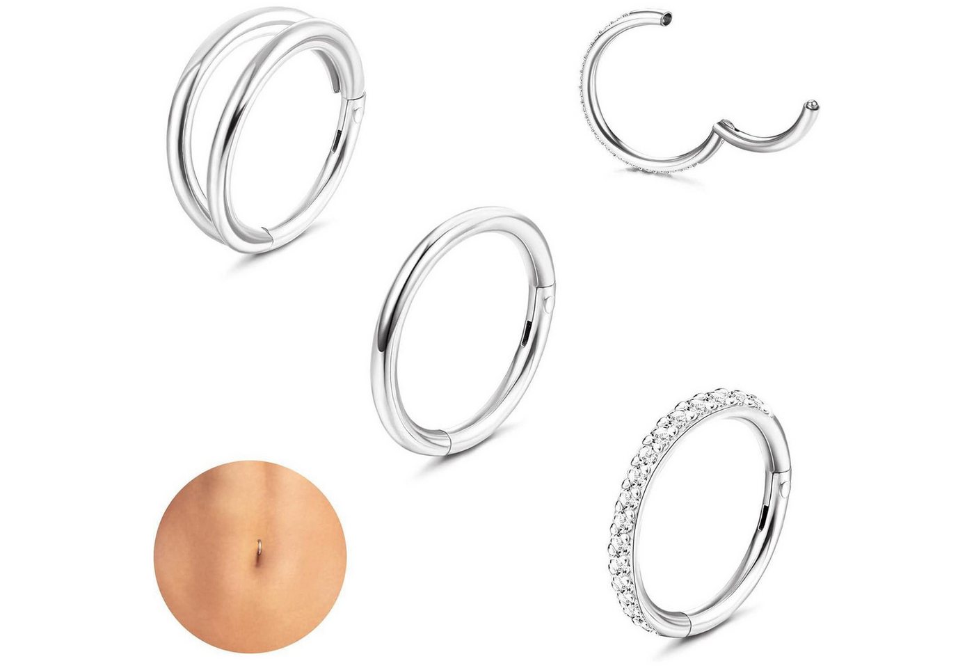 LuxusKollektion Bauchnabelpiercing-Set Bauchnabelpiercing 3STK Chirurgenstahl Gold Silber Ring Silber-8MM von LuxusKollektion