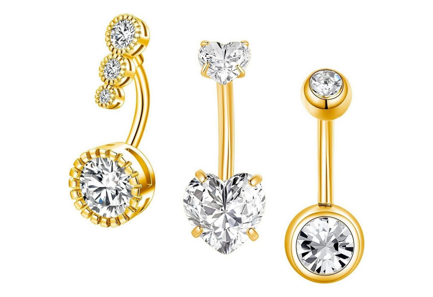 LuxusKollektion Bauchnabelpiercing-Set Bauchnabelpiercing 3er Chirurgenstahl Silber Gold Damen Gold-10mm von LuxusKollektion