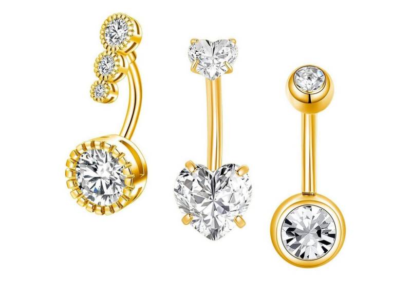 LuxusKollektion Bauchnabelpiercing-Set Bauchnabelpiercing 3er Chirurgenstahl Silber Gold Damen Gold-10mm LuxusKollektion Bauchnabelpiercing-Set Bauchnabelpiercing 3er Chirurgenstahl Silber Gold Damen Gold-10mm von LuxusKollektion