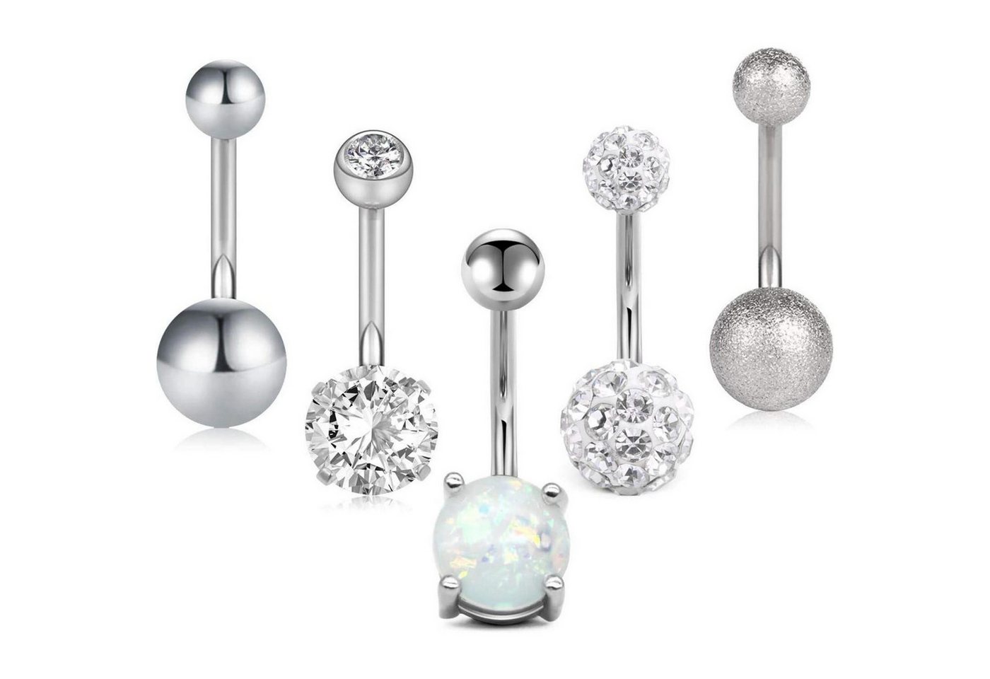 LuxusKollektion Bauchnabelpiercing-Set Bauchnabelpiercing Barbell 5stk 14G 316L Rosegold Silber von LuxusKollektion