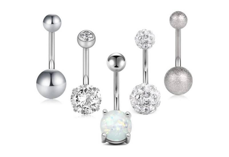 LuxusKollektion Bauchnabelpiercing-Set Bauchnabelpiercing Barbell 5stk 14G 316L Rosegold Silber von LuxusKollektion