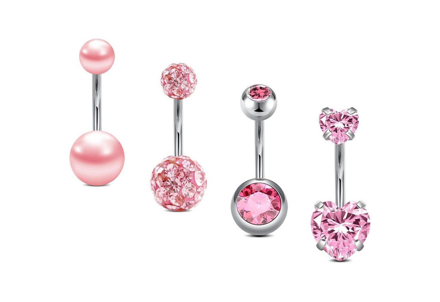 LuxusKollektion Bauchnabelpiercing-Set Bauchnabelpiercing Chirurgenstahl 14G 10mm Herz Zirkon 4stk Rosa von LuxusKollektion