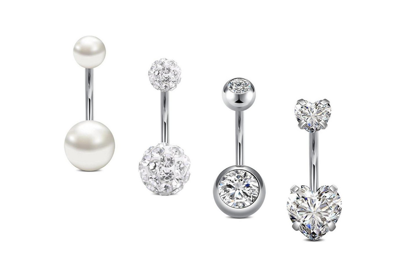 LuxusKollektion Bauchnabelpiercing-Set Bauchnabelpiercing Chirurgenstahl 14G 10mm Herz Zirkon 4stk Silber von LuxusKollektion