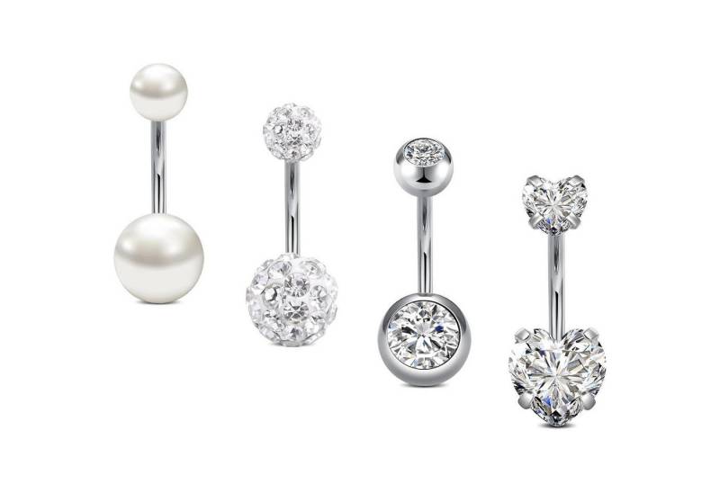 LuxusKollektion Bauchnabelpiercing-Set Bauchnabelpiercing Chirurgenstahl 14G 10mm Herz Zirkon 4stk Silber von LuxusKollektion