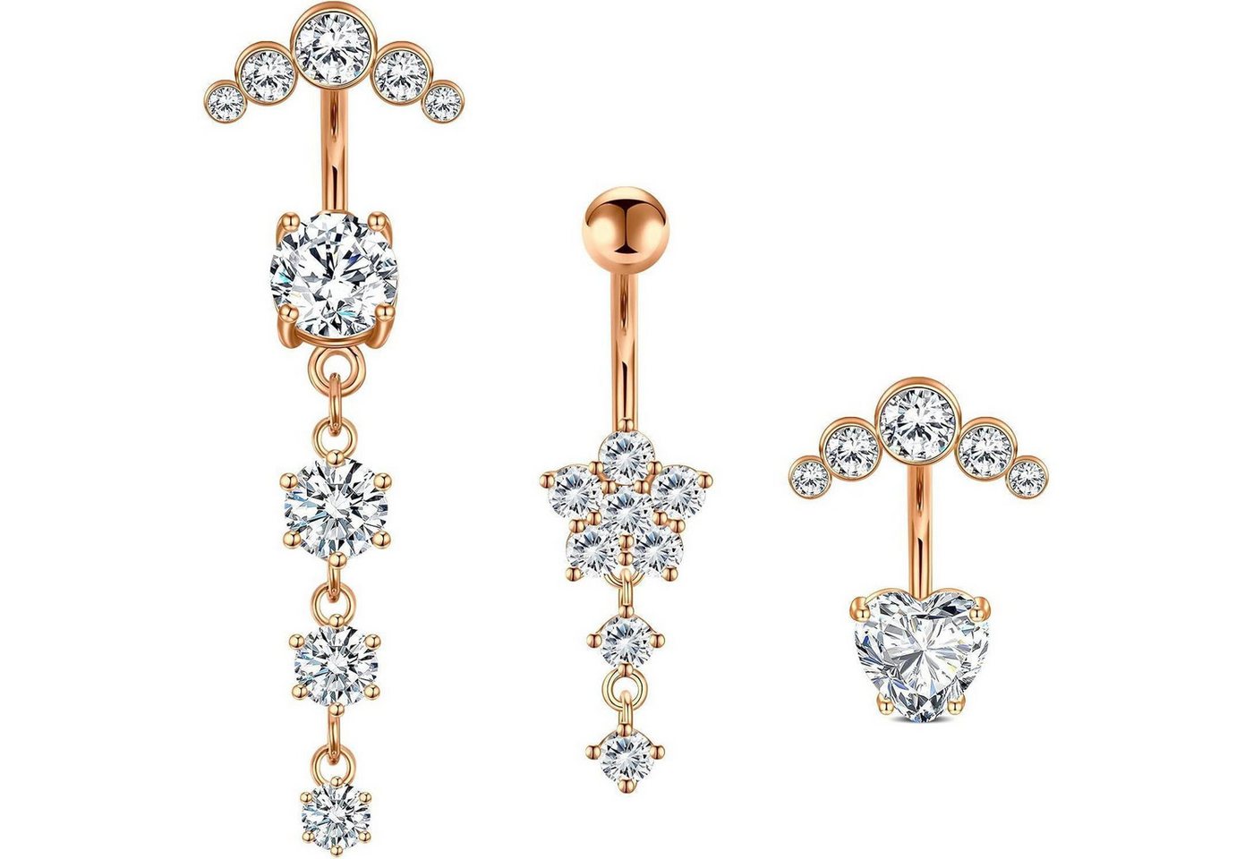 LuxusKollektion Bauchnabelpiercing-Set Bauchnabelpiercing Chirurgenstahl 14G Herz Schmetterling Roségold-2 von LuxusKollektion
