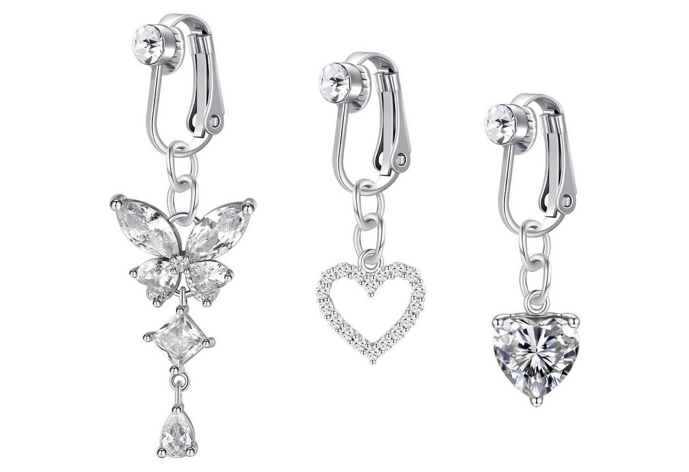 LuxusKollektion Bauchnabelpiercing-Set Bauchnabelpiercing Chirurgenstahl Damen Schmetterling Clip Silver 3pcs von LuxusKollektion