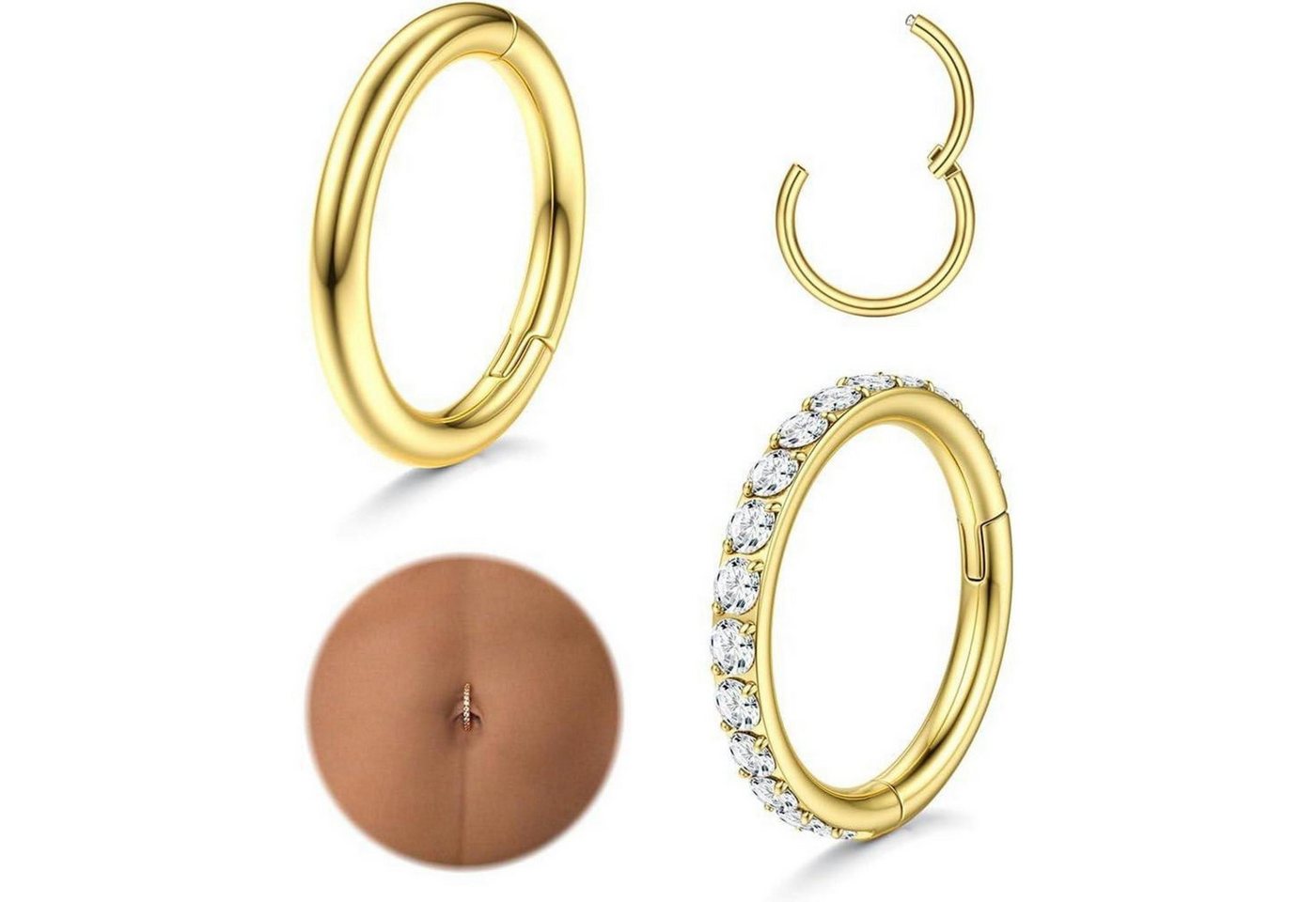 LuxusKollektion Bauchnabelpiercing-Set Bauchnabelpiercing Chirurgenstahl Hoop Bananabells Damen Gold-Hoop von LuxusKollektion