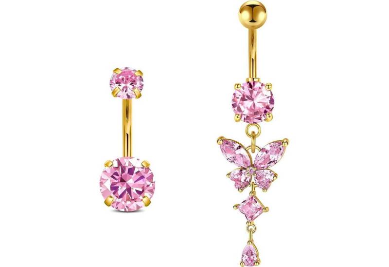 LuxusKollektion Bauchnabelpiercing-Set Bauchnabelpiercing Chirurgenstahl Silber Schmetterling Gold rosa 10mm von LuxusKollektion