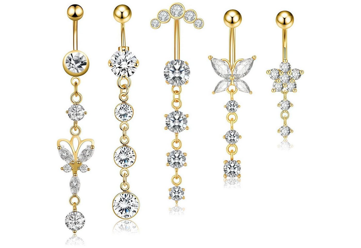 LuxusKollektion Bauchnabelpiercing-Set Bauchnabelpiercing Chirurgenstahl Silber Zirkonia 5er style1 gold 5pcs von LuxusKollektion