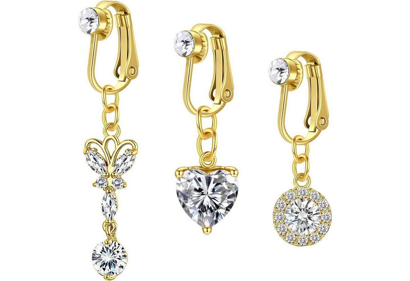 LuxusKollektion Bauchnabelpiercing-Set Bauchnabelpiercing Clip On Fake Klemme Ring Silber 3Stück Gold von LuxusKollektion