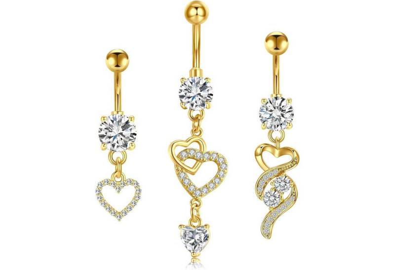 LuxusKollektion Bauchnabelpiercing-Set Bauchnabelpiercing Damen 10mm Edelstahl Herz 3 Stk. Dangly Gold B LuxusKollektion Bauchnabelpiercing-Set Bauchnabelpiercing Damen 10mm Edelstahl Herz 3 Stk. Dangly Gold B von LuxusKollektion