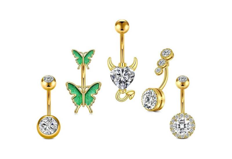 Mayhoop Bauchnabelpiercing-Set Bauchnabelpiercing Gold 14G Schmetterling Chirurgenstahl 10mm 5er Set von Mayhoop