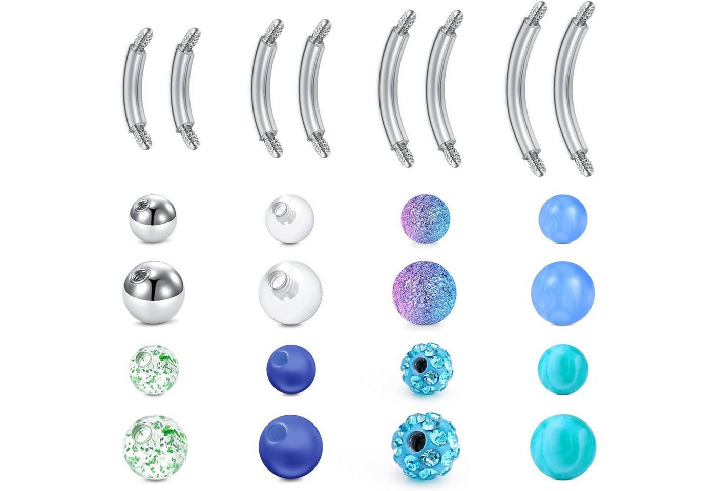 LuxusKollektion Bauchnabelpiercing-Set Bauchnabelpiercing Kugeln Chirurgenstahl 1.6mm Banane 8Stk Blau von LuxusKollektion