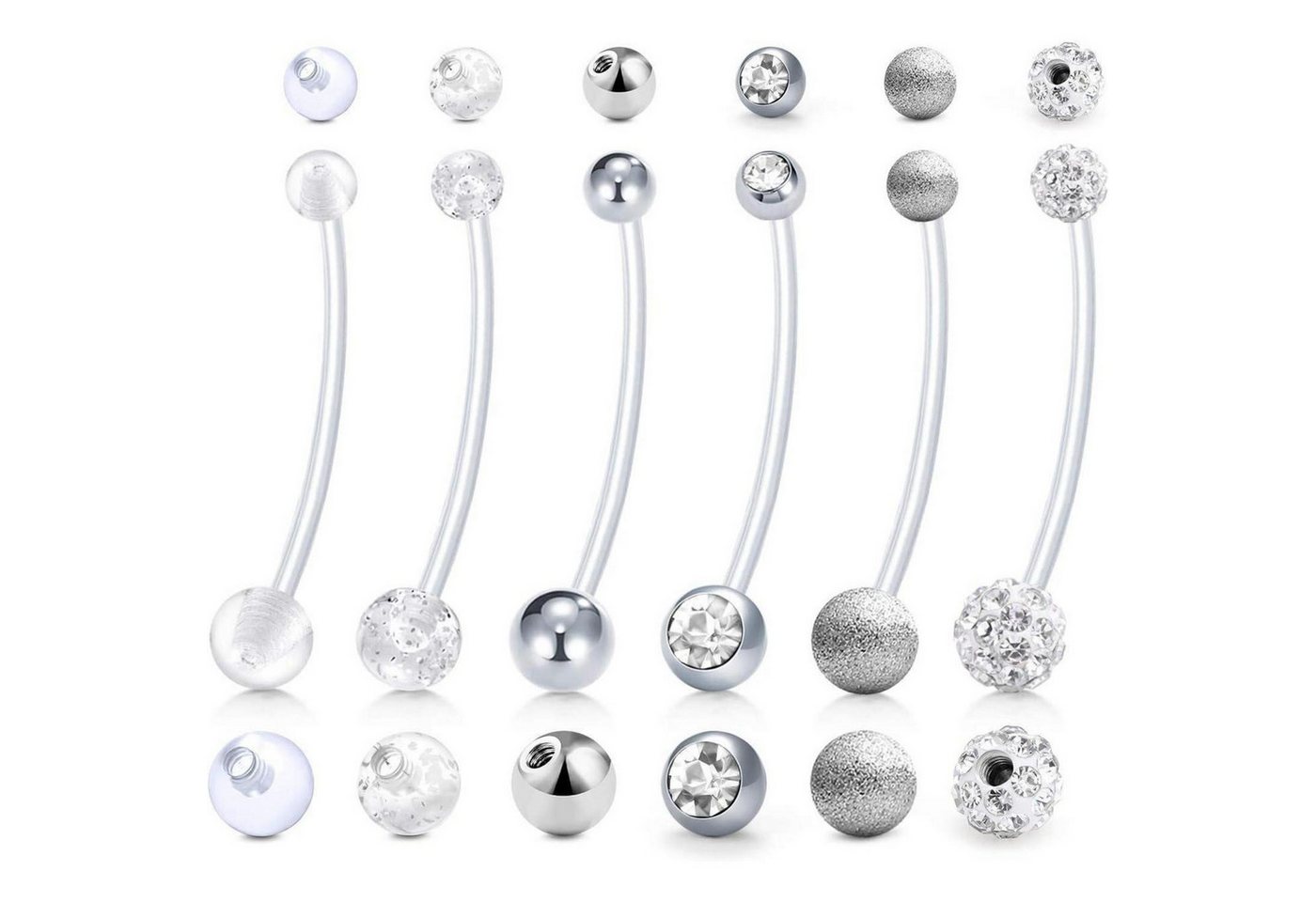 LuxusKollektion Bauchnabelpiercing-Set Bauchnabelpiercing Schwangerschaft 14G 38mm Ersatzkugeln Silber von LuxusKollektion