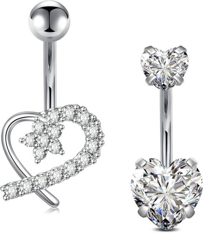 Crdifu Bauchnabelpiercing-Set Bauchnabelpiercing Set 10mm Chirurgenstahl Stein Perle Silber Rosa 14G von Crdifu