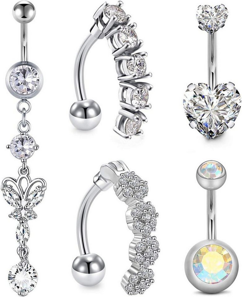 D.Bella Bauchnabelpiercing-Set Bauchnabelpiercing Set 14G CZ Silber Rosegold 5er Pack von D.Bella