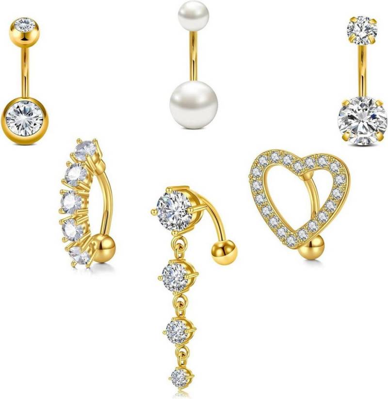 LAURITAMI Bauchnabelpiercing-Set Bauchnabelpiercing Set 14G Chirurgenstahl Herz CZ Perle 6 Stück von LAURITAMI