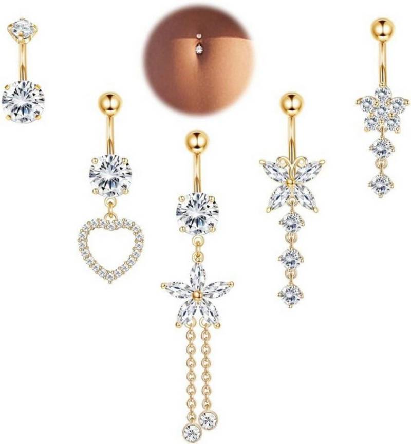 Krfy Bauchnabelpiercing-Set Bauchnabelpiercing-Set 14G Edelstahl Gold Silber Blumen Herz Hängend von Krfy