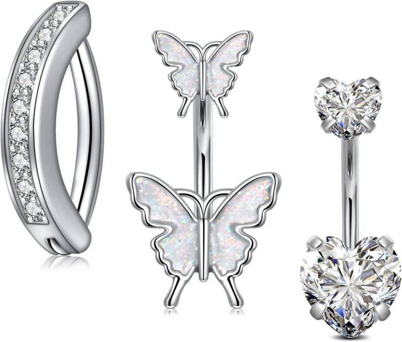 Crdifu Bauchnabelpiercing-Set Bauchnabelpiercing Set 316L Chirurgenstahl Stein Perle Silber Rosa 14G von Crdifu