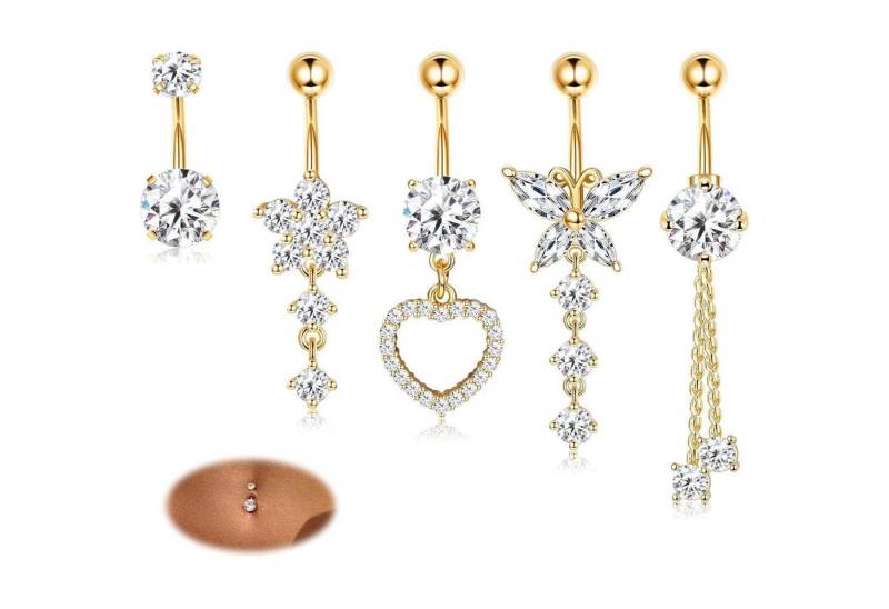 Diamday Bauchnabelpiercing-Set Bauchnabelpiercing Set 5stk Chirurgenstahl CZ Herz Schmetterling von Diamday