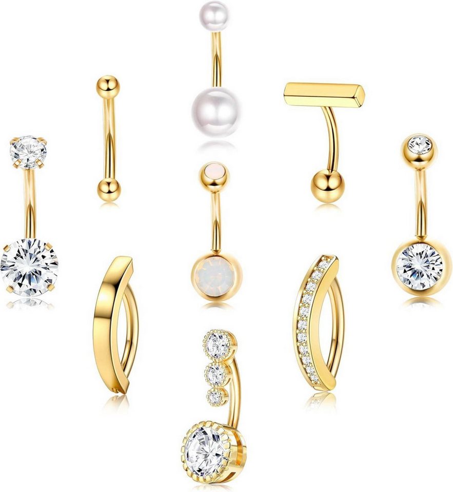 LuxusKollektion Bauchnabelpiercing-Set Bauchnabelpiercing Set 9stk Gold Silber Chirurgenstahl Opal Perle CZ LuxusKollektion Bauchnabelpiercing-Set Bauchnabelpiercing Set 9stk Gold Silber Chirurgenstahl Opal Perle CZ von LuxusKollektion