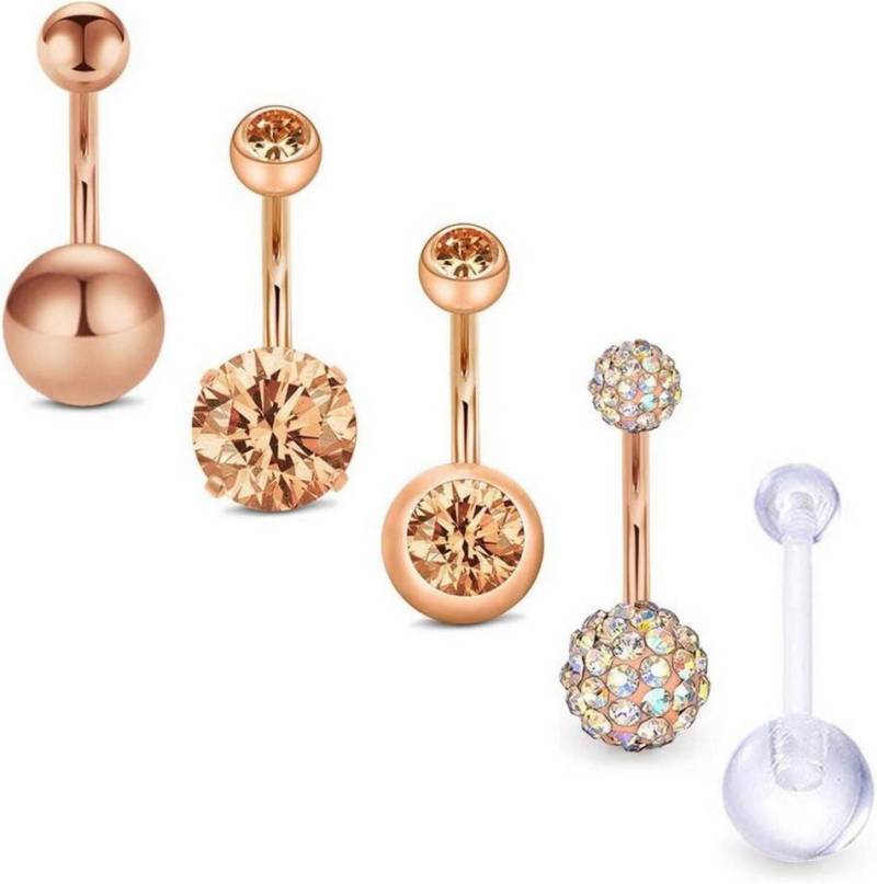 D.Bella Bauchnabelpiercing-Set Bauchnabelpiercing Set CZ Chirurgenstahl 14G Silber Rosegold von D.Bella