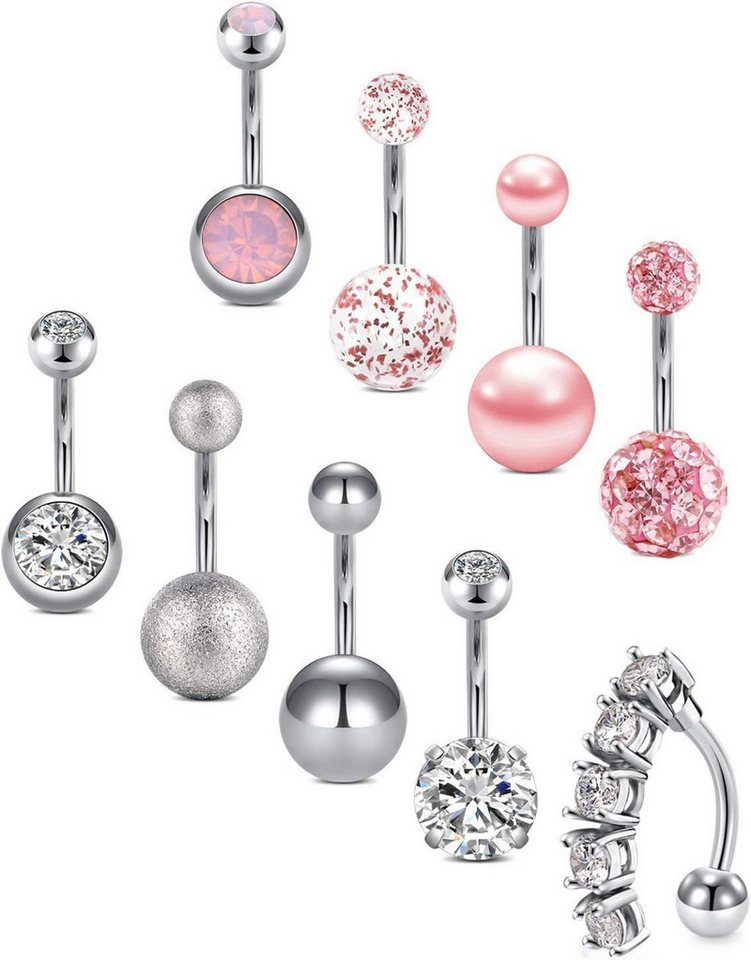 Crdifu Bauchnabelpiercing-Set Bauchnabelpiercing Set Chirurgenstahl 10mm Silber Rosa 14G Piercing von Crdifu