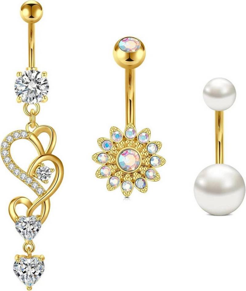 Crdifu Bauchnabelpiercing-Set Bauchnabelpiercing Set Chirurgenstahl 10mm Silber Rosa Stein Perle 14G von Crdifu