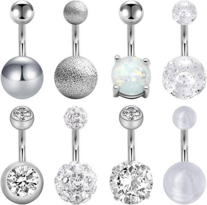 Mayhoop Bauchnabelpiercing-Set Bauchnabelpiercing Set Chirurgenstahl Marmor Opal Silber 14G 8mm von Mayhoop