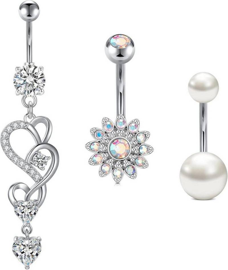 Crdifu Bauchnabelpiercing-Set Bauchnabelpiercing Set Chirurgenstahl Stein Perle Silber Rosa 14G 10mm von Crdifu