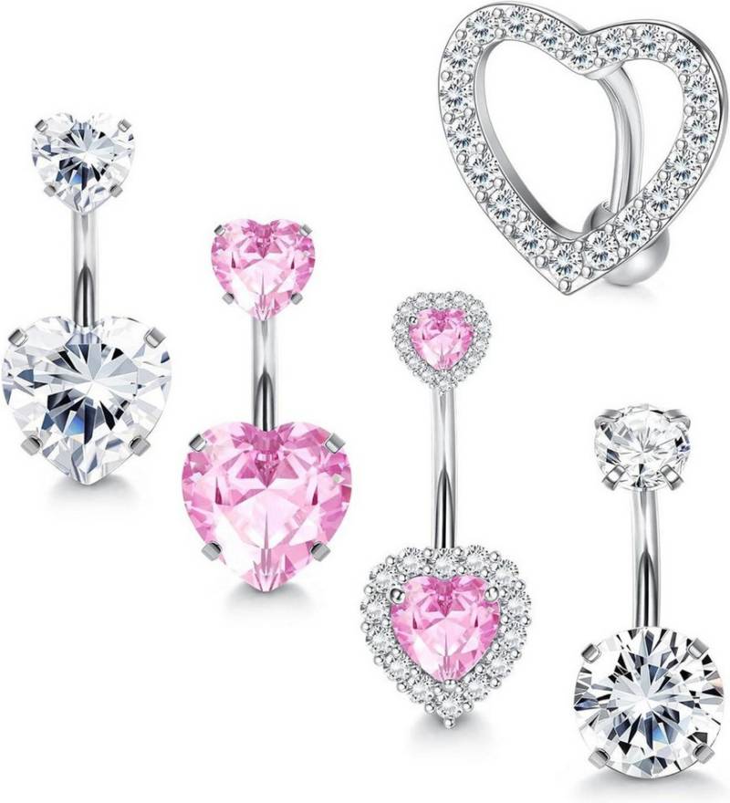 LuxusKollektion Bauchnabelpiercing-Set Bauchnabelpiercing Set Damen 316L Chirurgenstahl 5stk CZ Herz Piercing von LuxusKollektion