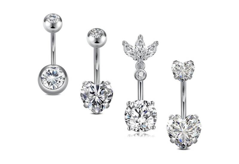 LuxusKollektion Bauchnabelpiercing-Set Bauchnabelpiercing Silber 14G 10mm Herz CZ Diamant 4stk Doppelherz von LuxusKollektion
