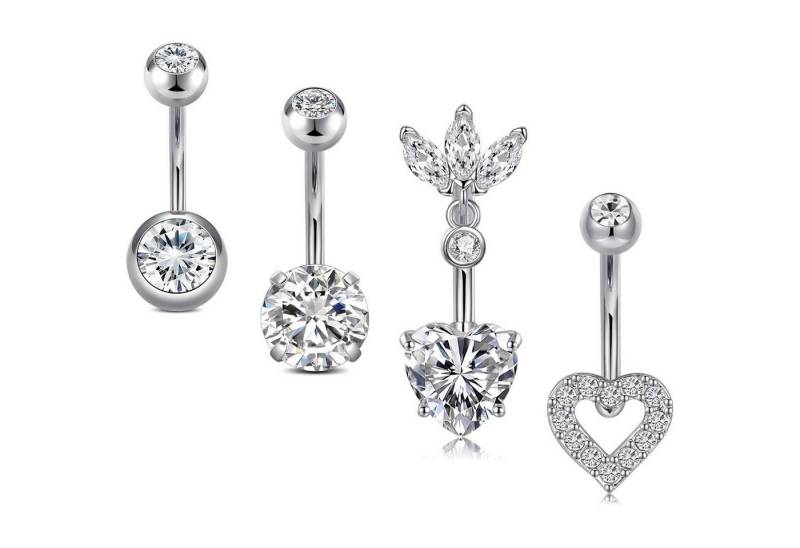 LuxusKollektion Bauchnabelpiercing-Set Bauchnabelpiercing Silber 14G 10mm Herz Edelstahl Diamant 4stk Herz Cz von LuxusKollektion