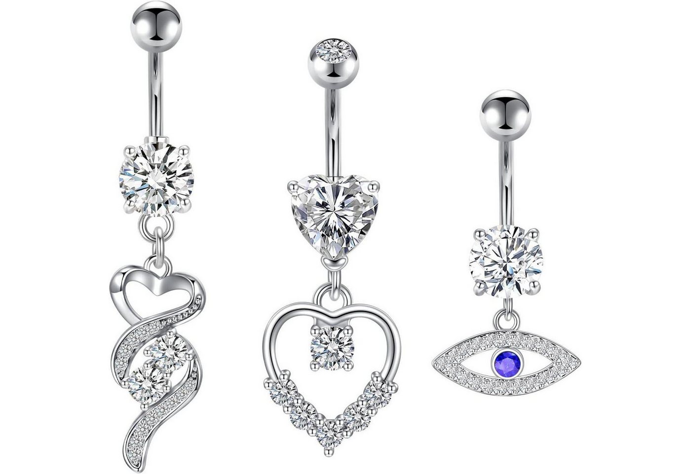 LuxusKollektion Bauchnabelpiercing-Set Bauchnabelpiercing Silber Edelstahl 14G 10mm CZ Diamant Herz Anhänger von LuxusKollektion