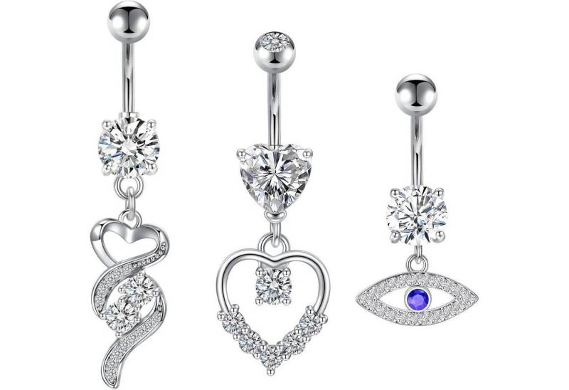 LuxusKollektion Bauchnabelpiercing-Set Bauchnabelpiercing Silber Edelstahl 14G 10mm CZ Diamant Herz Anhänger von LuxusKollektion
