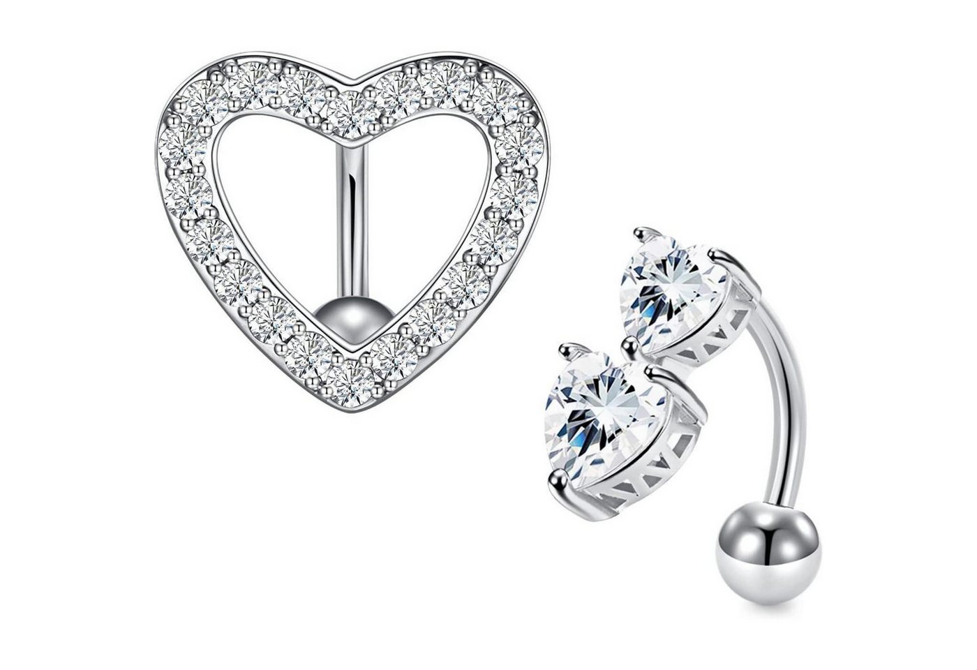 LuxusKollektion Bauchnabelpiercing-Set Bauchnabelpiercing Silber Edelstahl 14G 10mm CZ Diamant Herz von LuxusKollektion