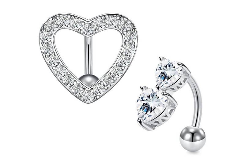 LuxusKollektion Bauchnabelpiercing-Set Bauchnabelpiercing Silber Edelstahl 14G 10mm CZ Diamant Herz von LuxusKollektion