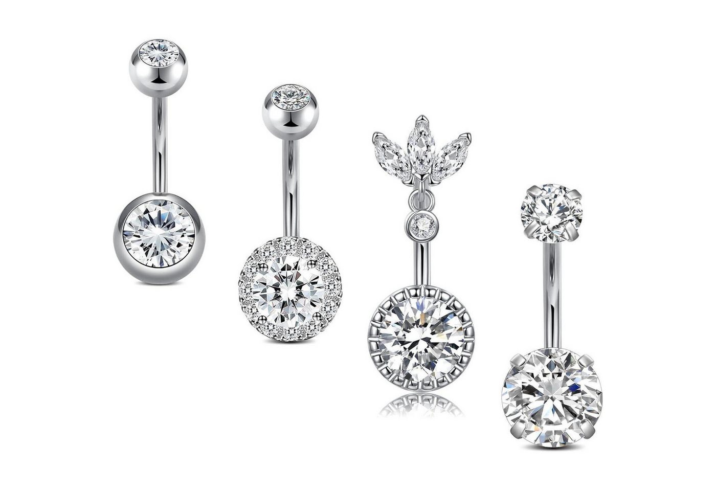 LuxusKollektion Bauchnabelpiercing-Set Bauchnabelpiercing Silber Edelstahl 14G 10mm Herz CZ 4stk Rund Cz von LuxusKollektion