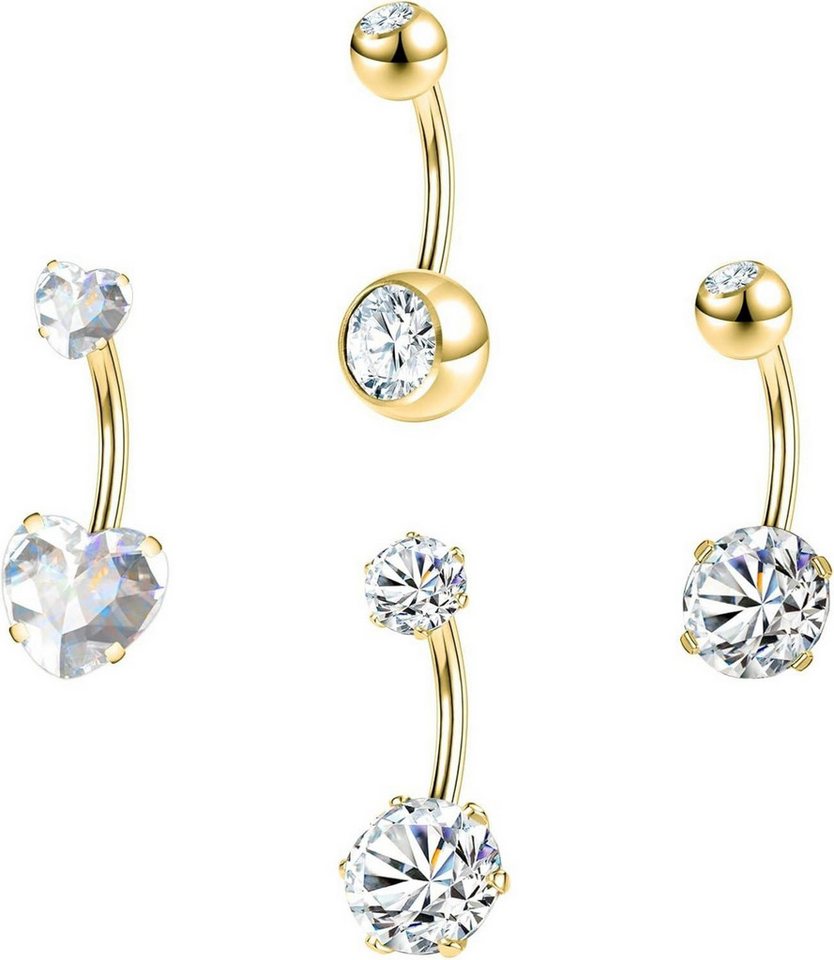 LuxusKollektion Bauchnabelpiercing-Set Bauchnabelring Set Kubischer Zirkonia 14G Edelstahl 4 Stück Frauen von LuxusKollektion