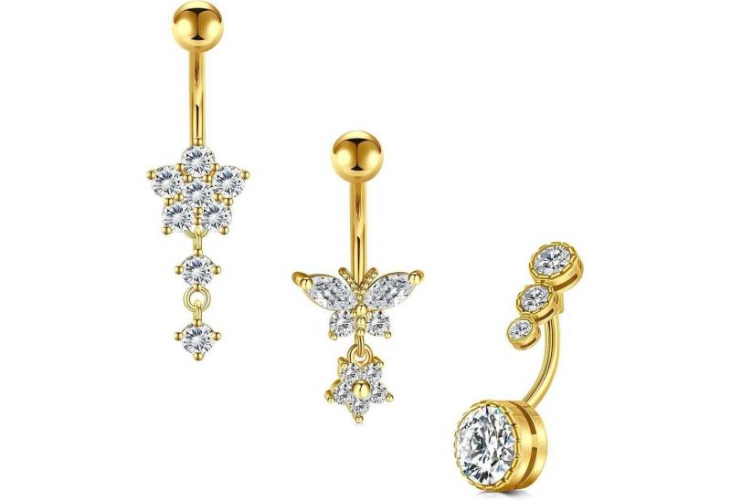 LuxusKollektion Bauchnabelpiercing-Set Nabelpiercing 14G Chirurgenstahl 3er Herz Schmetterling Gold von LuxusKollektion