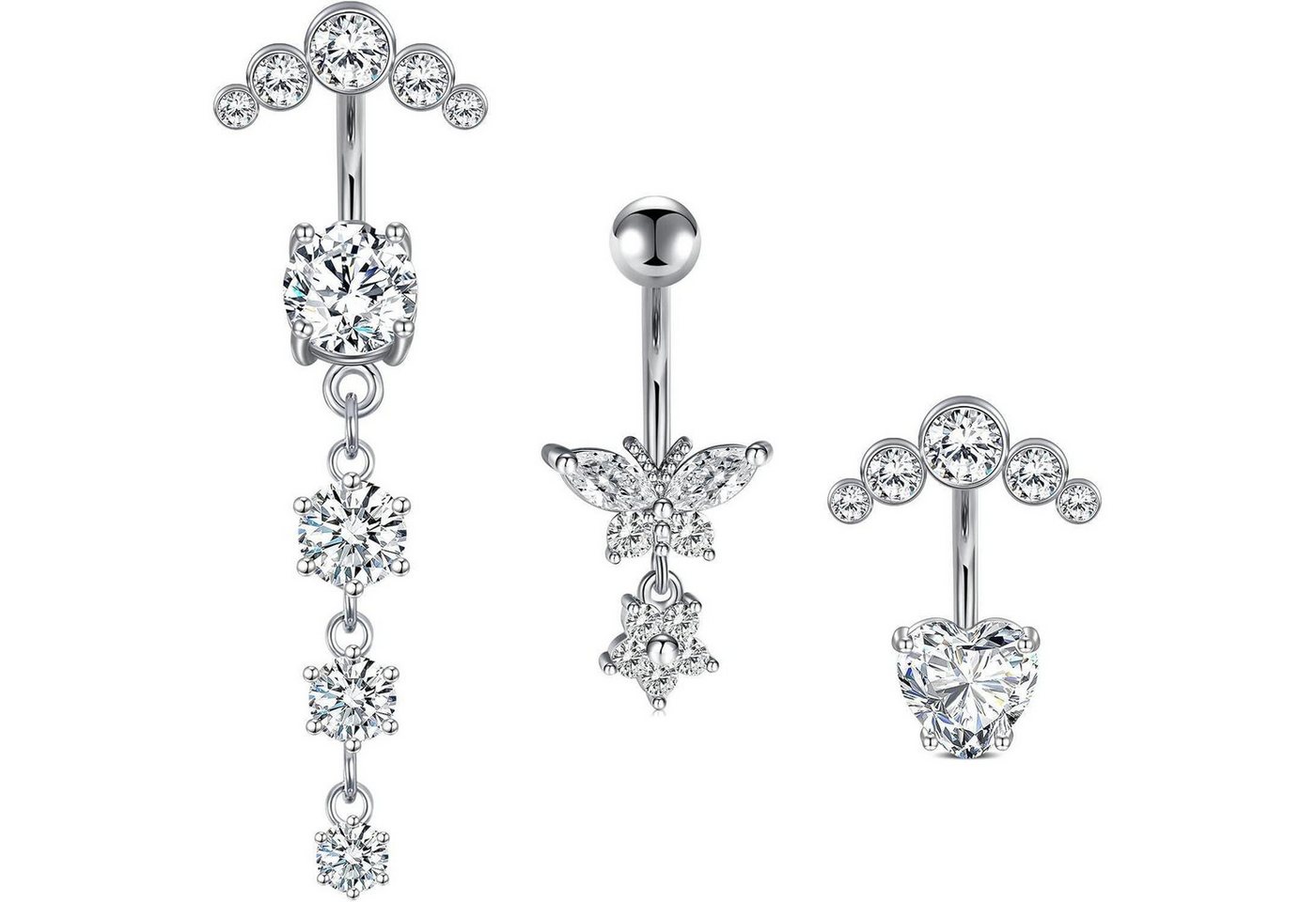 LuxusKollektion Bauchnabelpiercing-Set Nabelpiercing 14G Chirurgenstahl Herz Schmetterling Silber-2 von LuxusKollektion