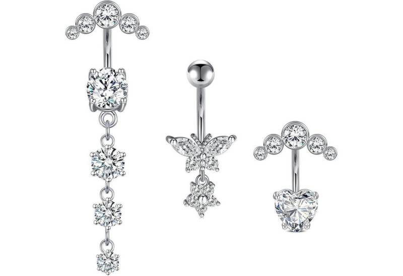 LuxusKollektion Bauchnabelpiercing-Set Nabelpiercing 14G Chirurgenstahl Herz Schmetterling Silber-2 von LuxusKollektion